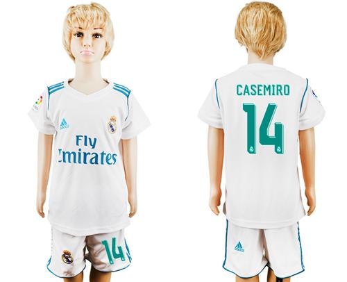 Real Madrid #14 Casemiro White Home Kid Soccer Club Jersey - Click Image to Close